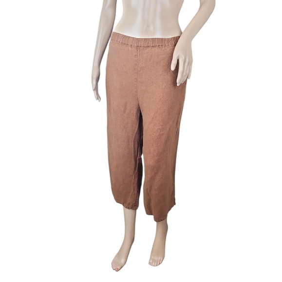 Flax Linen Brown Wide Leg Casual Lagenlook Slouchy Relaxed Linen Pants - Picture 1 of 3